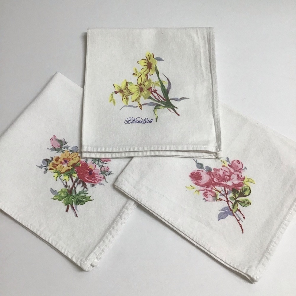 Biltmore Estate Floral Napkins SET OF 3 Thick Cotton Bread Basket Liners Cottage - Picture 3 of 12